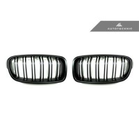 AutoTecknic Replacement Dual-Slats Stealth Black Front Grilles - F30 3-Series