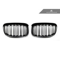 AutoTecknic Replacement Dual-Slats Stealth Black Front Grilles - F20 1-Series | BM-0170-DS-MB